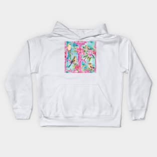 Pink and turquoise preppy birds on trellis watercolor Kids Hoodie